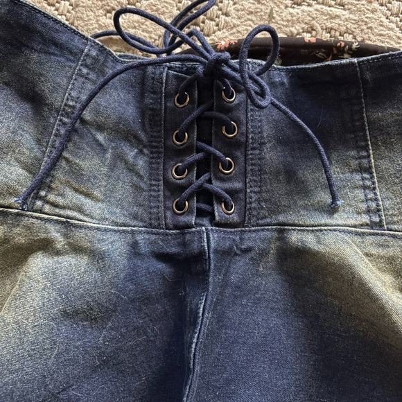 DollsKill | Current Mood Pleated Floral Denim Side Lace Up Y2K Grunge Mini Skirt - Picture 6 of 8